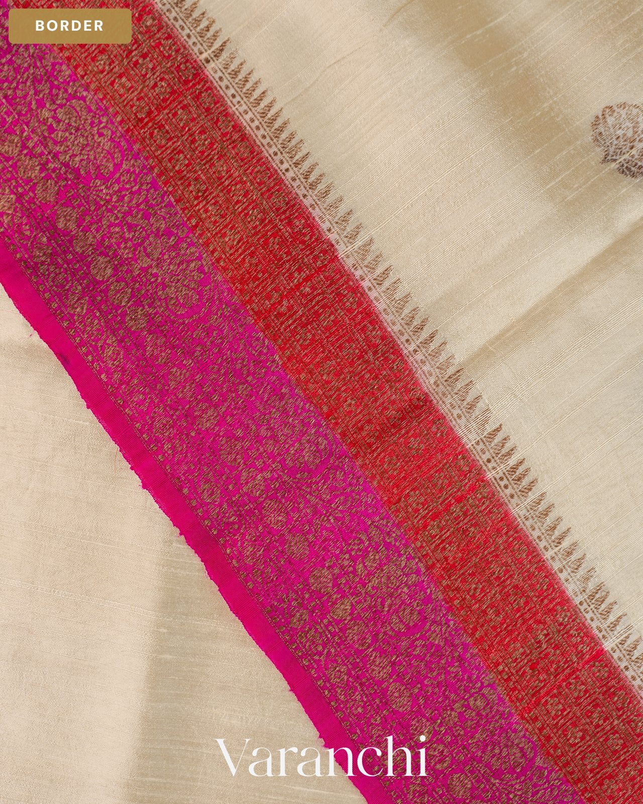Off White Pure Raw Silk Handloom Saree — Border