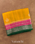 Golden Yellow Pure Raw Silk Handloom Saree — Folded