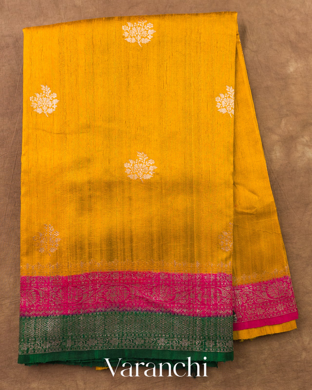 Golden Yellow Pure Raw Silk Handloom Saree — Full Saree