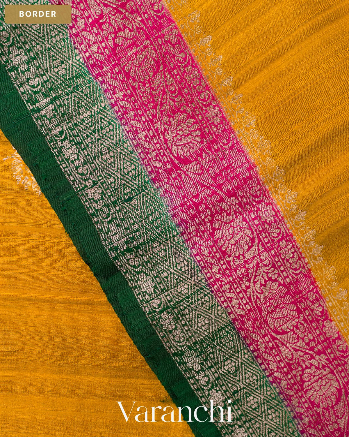 Golden Yellow Pure Raw Silk Handloom Saree — Border