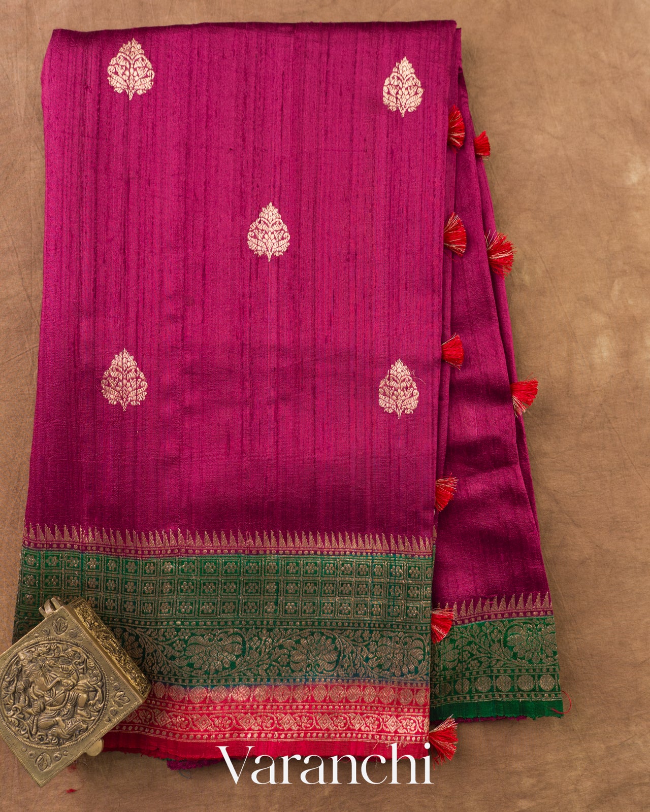 Burgundy Pure Raw Silk Handloom Saree — Full Saree
