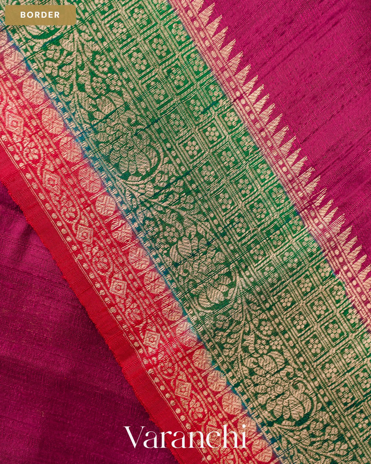 Burgundy Pure Raw Silk Handloom Saree — Border