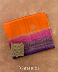 Tangerine Orange Pure Raw Silk Handloom Saree — Folded