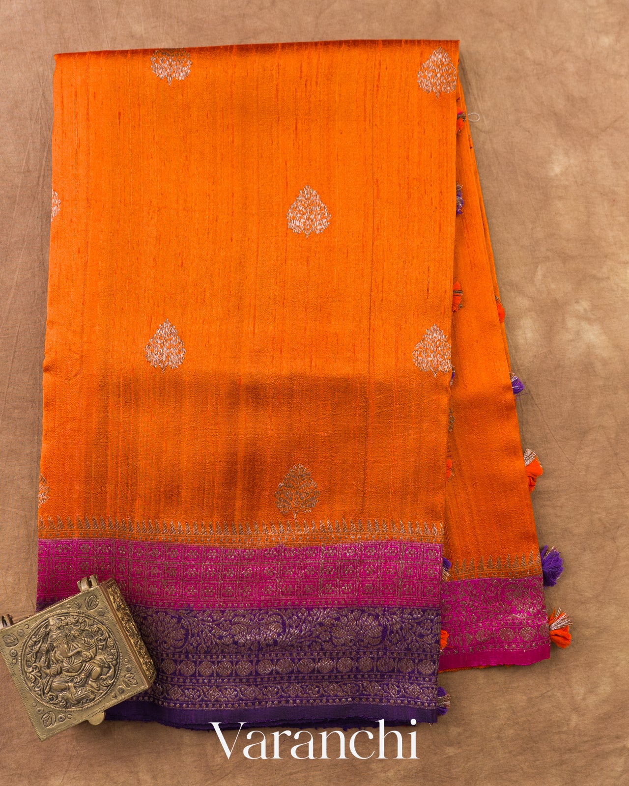Tangerine Orange Pure Raw Silk Handloom Saree — Full Saree