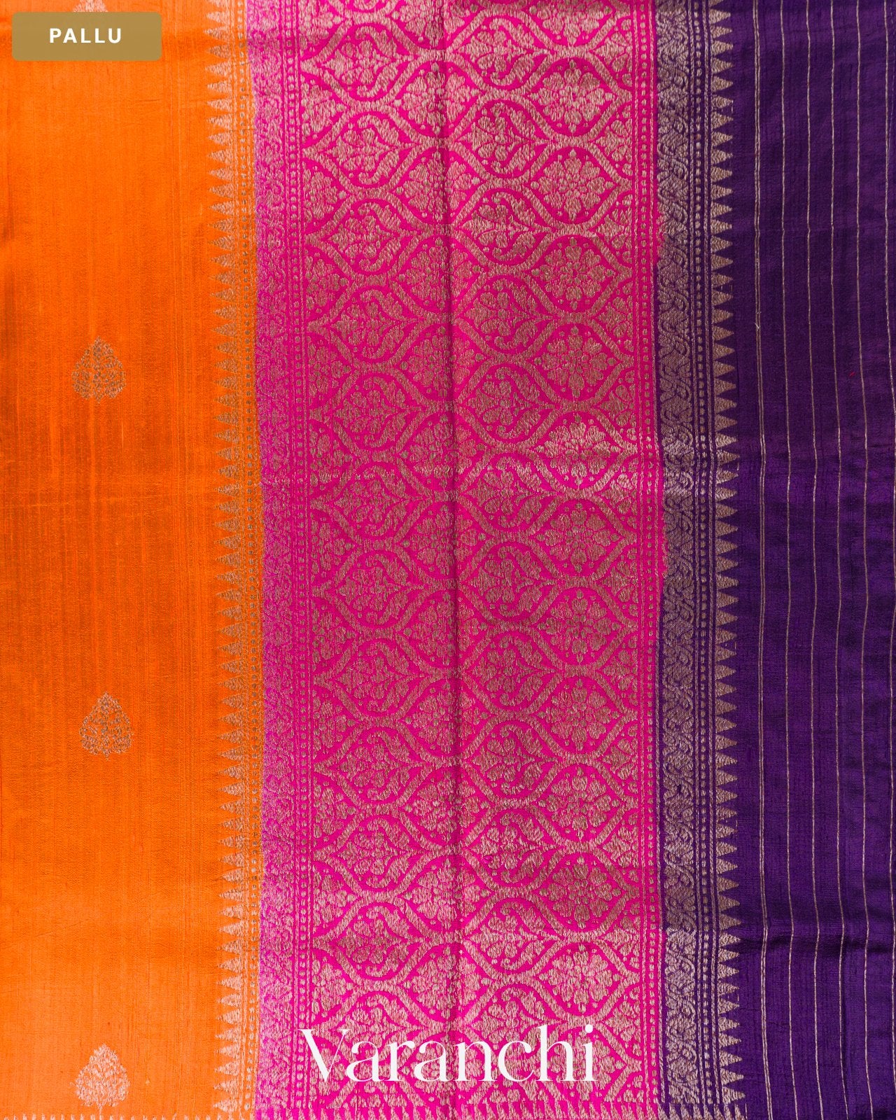 Tangerine Orange Pure Raw Silk Handloom Saree — Pallu