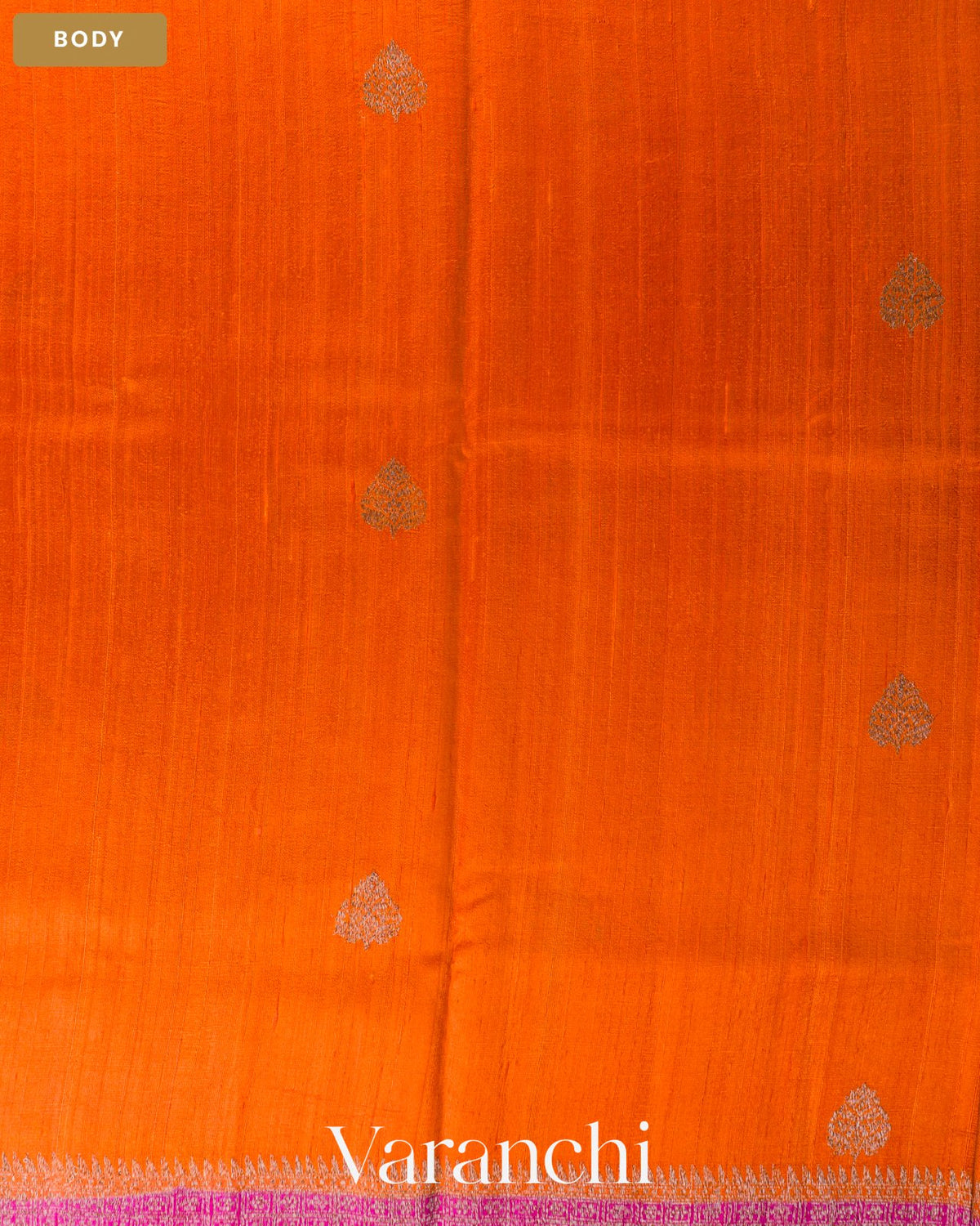 Tangerine Orange Pure Raw Silk Handloom Saree — Body