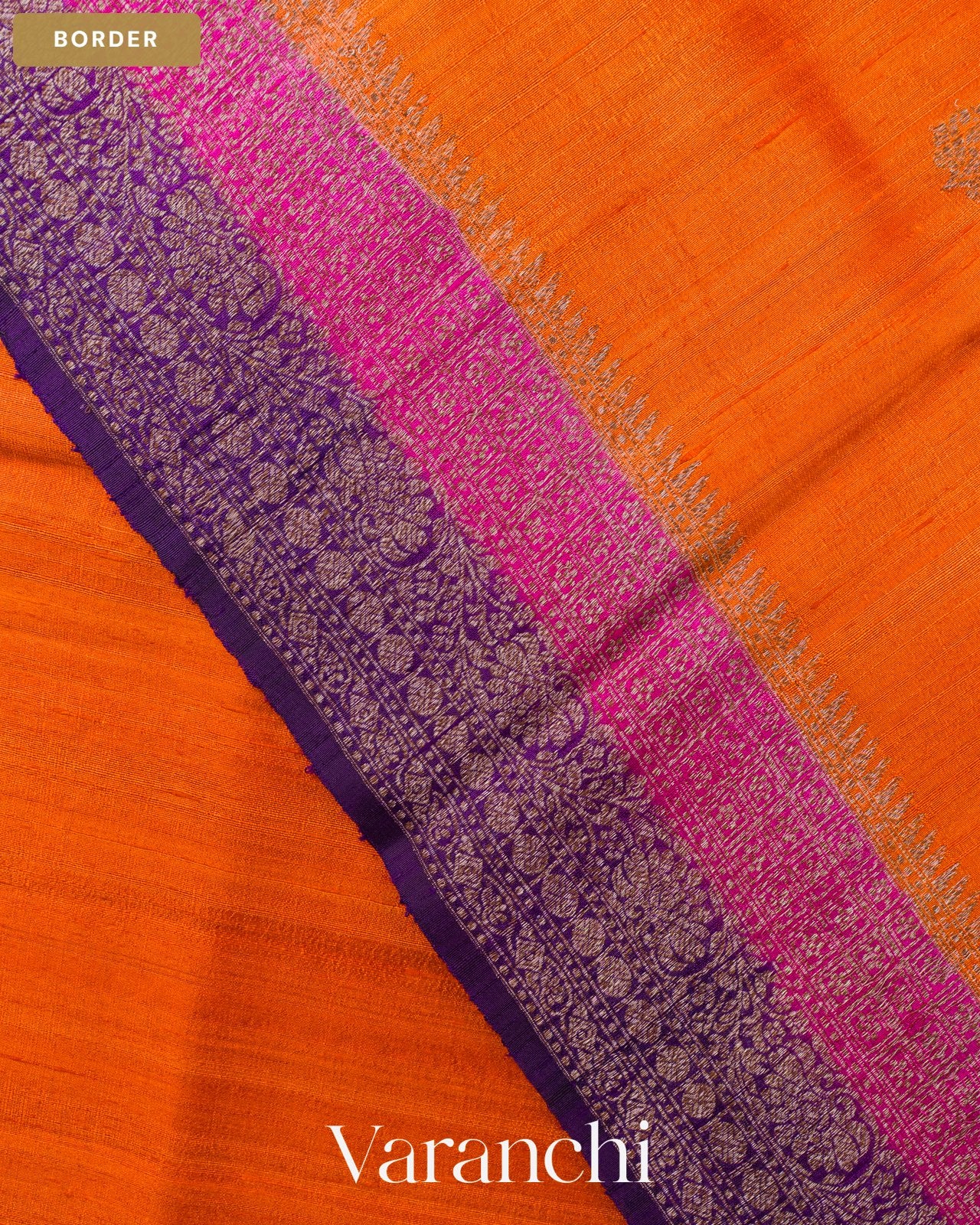Tangerine Orange Pure Raw Silk Handloom Saree — Border