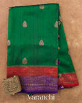 Bottle Green Pure Raw Silk Handloom Saree — Full Saree