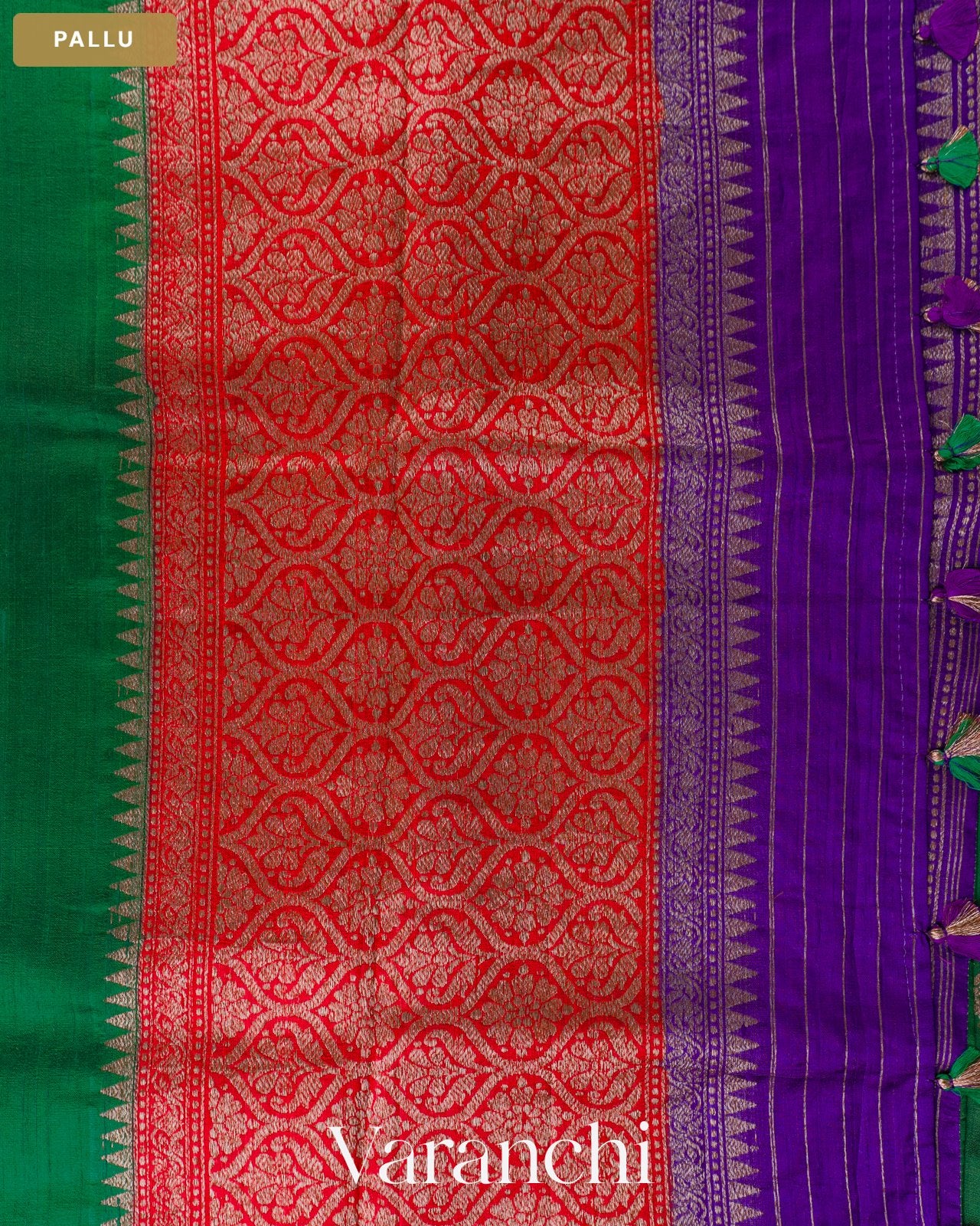 Bottle Green Pure Raw Silk Handloom Saree — Pallu