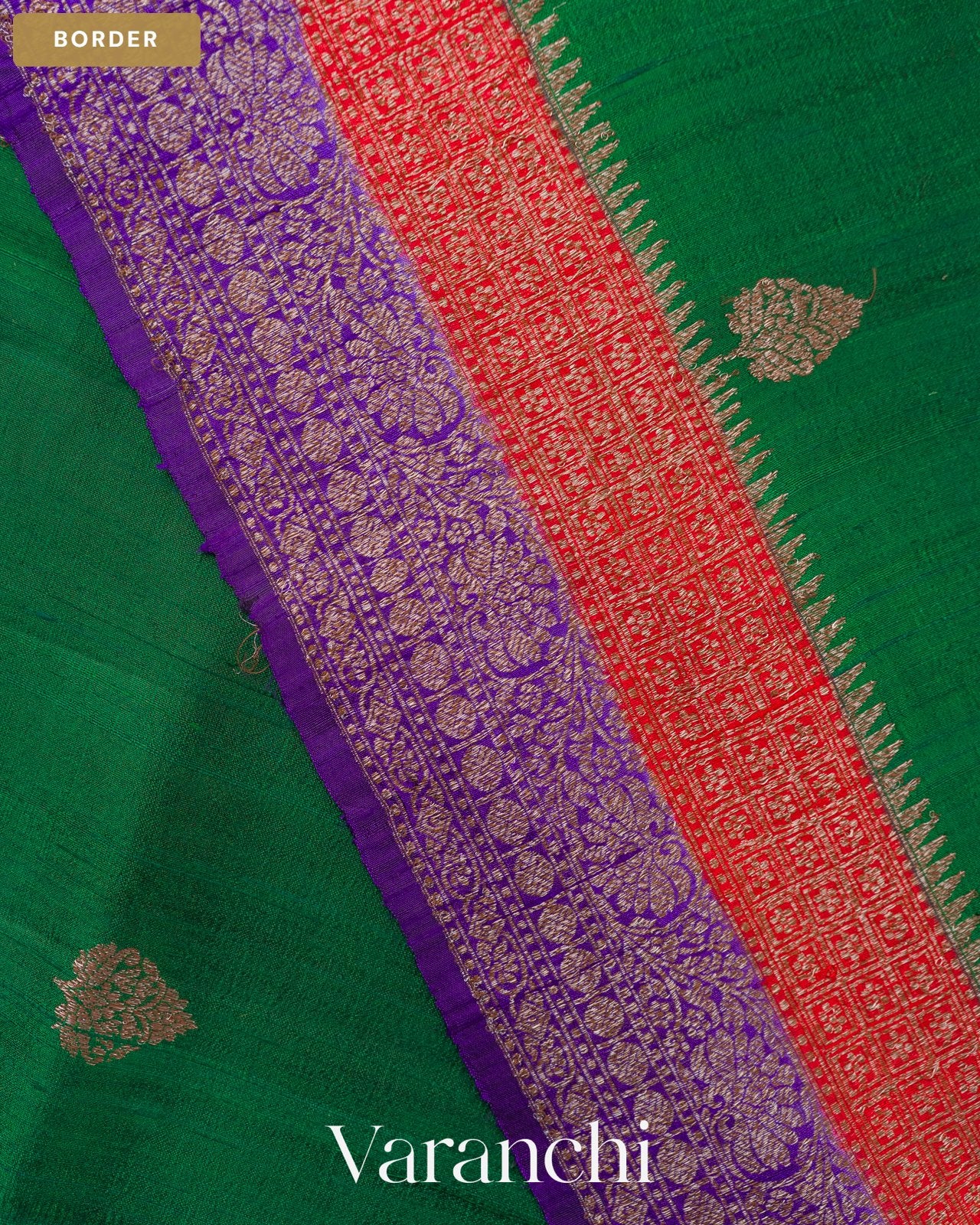 Bottle Green Pure Raw Silk Handloom Saree — Border
