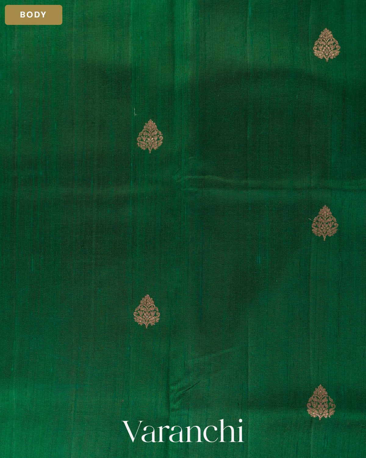 Bottle Green Pure Raw Silk Handloom Saree — Body
