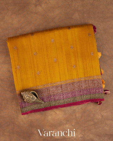 Mango Yellow Pure Raw Silk Handloom Saree — Folded