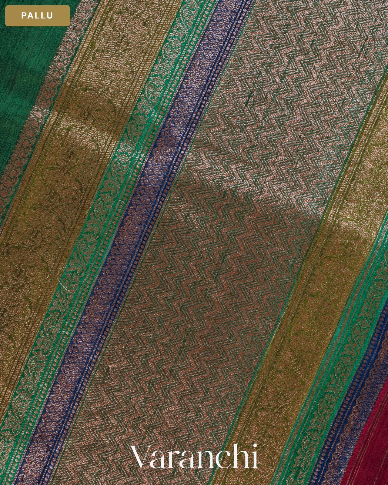 Bottle Green Pure Raw Silk Handloom Saree — Pallu