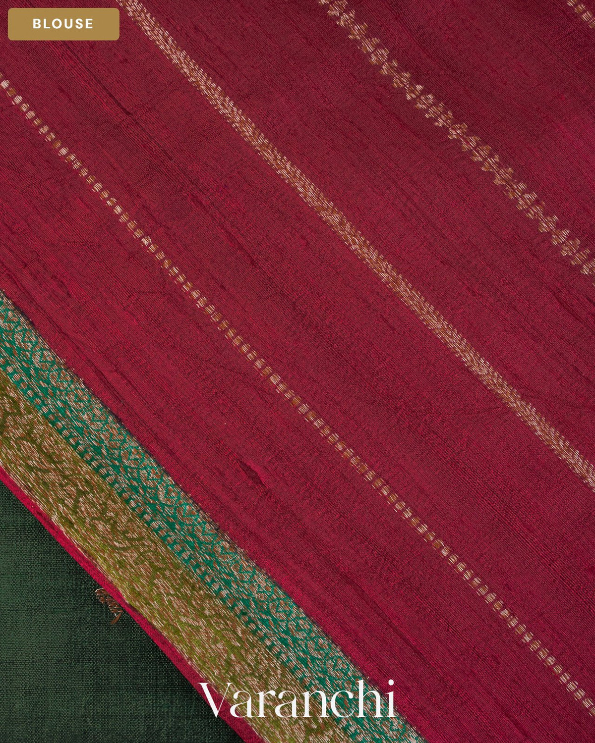 Bottle Green Pure Raw Silk Handloom Saree — Blouse