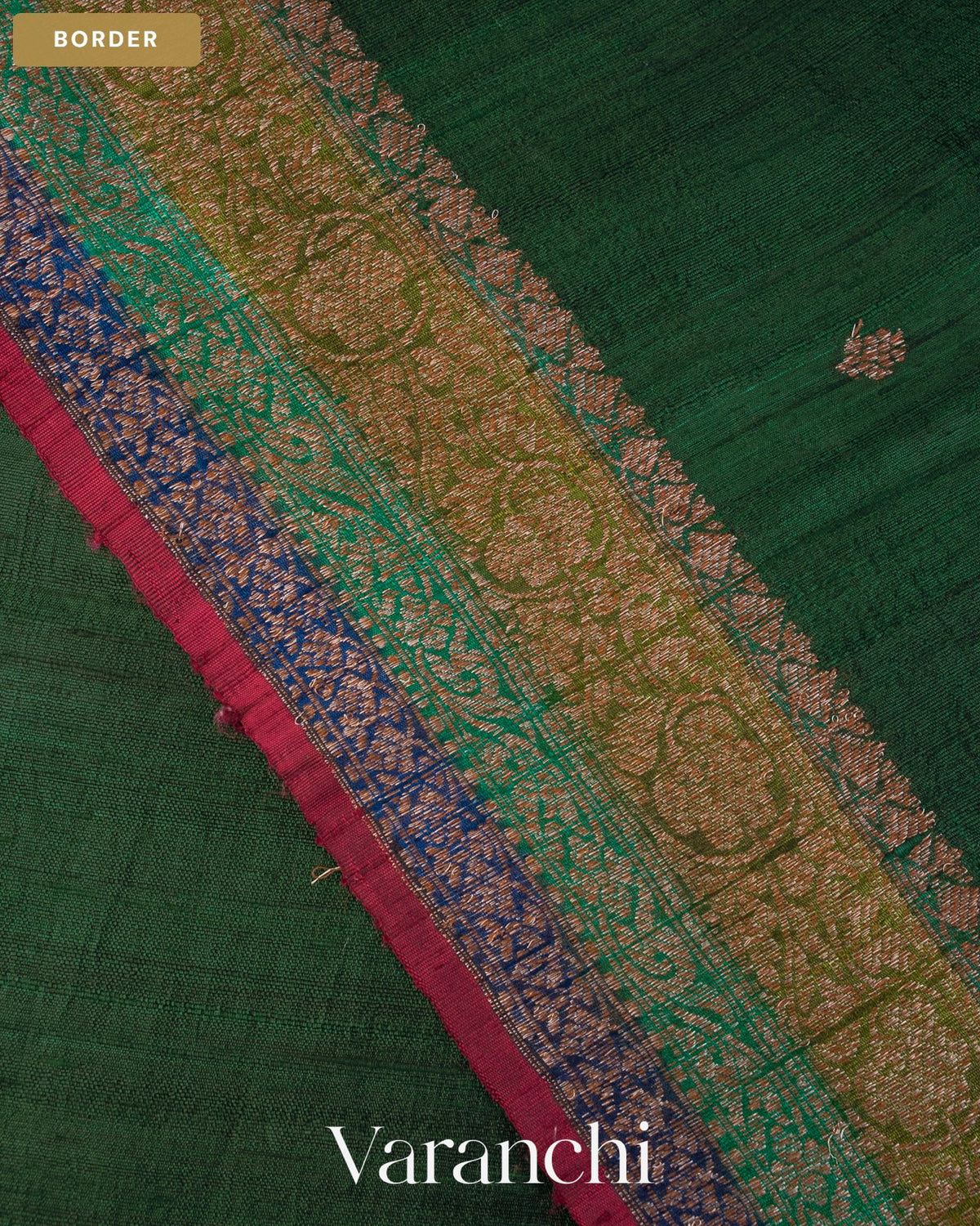 Bottle Green Pure Raw Silk Handloom Saree — Border