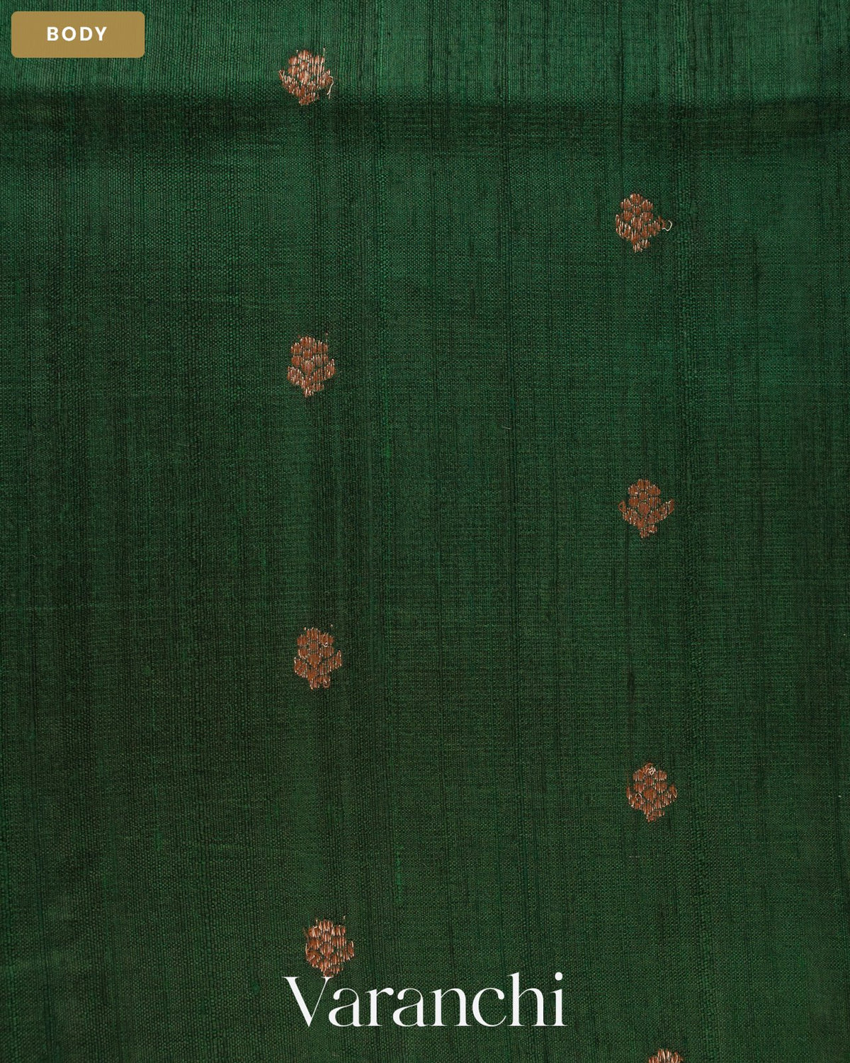 Bottle Green Pure Raw Silk Handloom Saree — Body