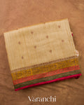 Ivory Pure Raw Silk Handloom Saree — Folded