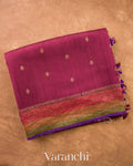 Wine Red Pure Raw Silk Handloom Saree — Folded