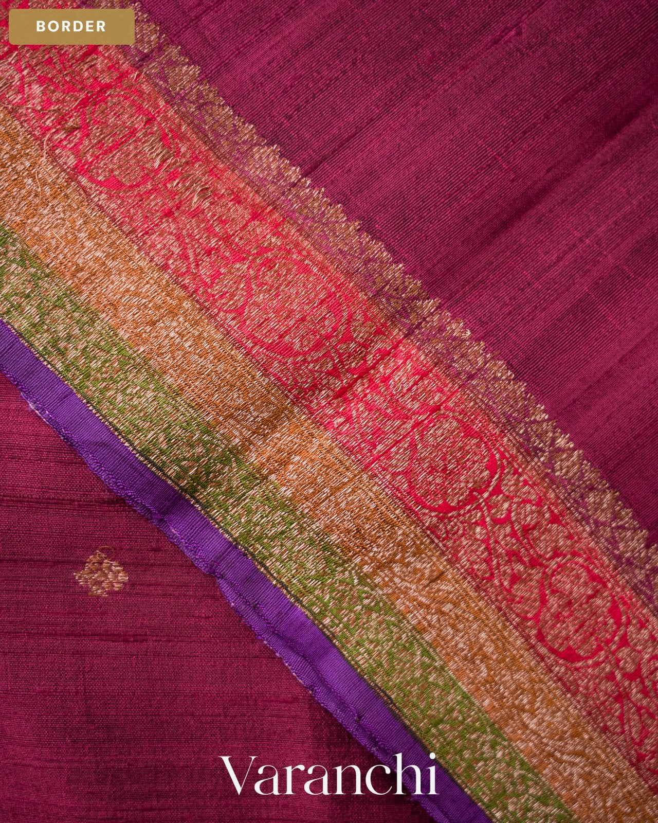Wine Red Pure Raw Silk Handloom Saree — Border