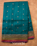 Peacock Blue Pure Raw Silk Handloom Saree — Full Saree
