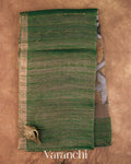 Bottle Green Sequence Jamdani Pure Matka Tissue Silk Handloom Saree — Folded