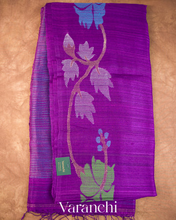 Royal Violet Jamdani Pure Matka Tissue Silk Handloom Saree — Full Saree