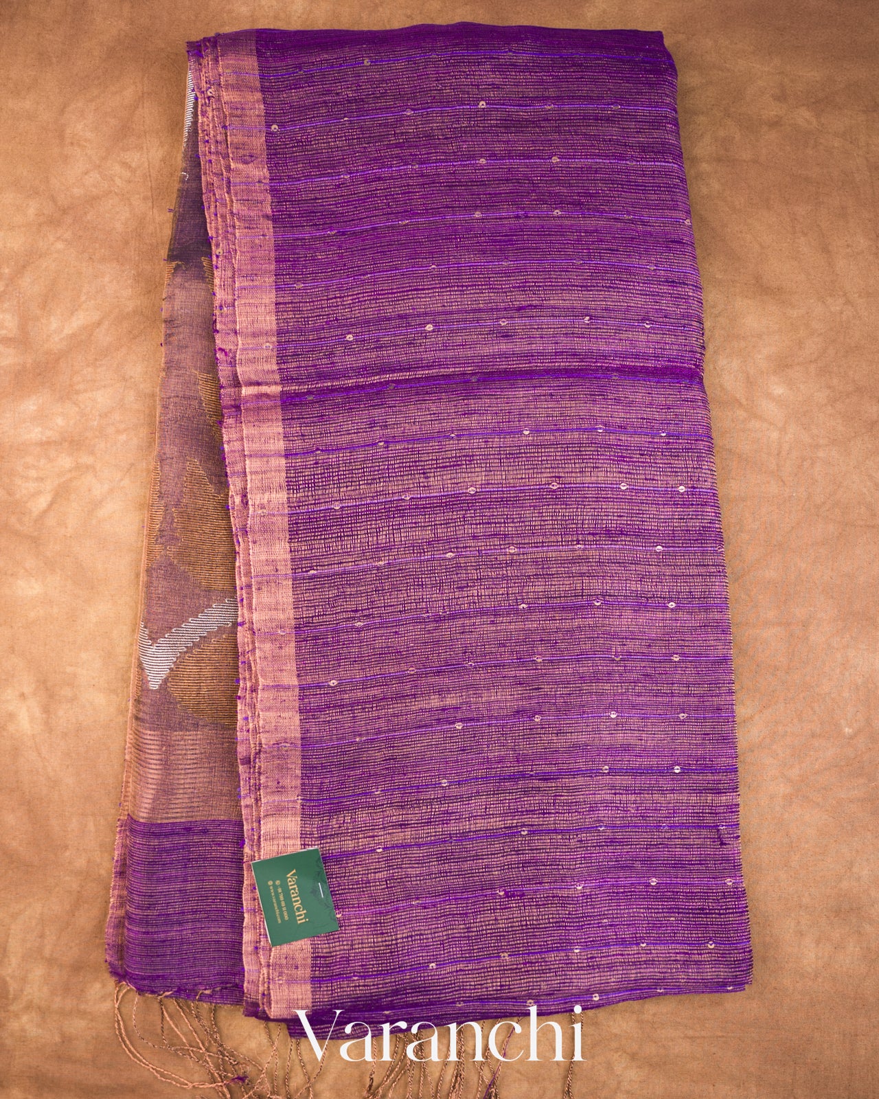 Purple Sequence Jamdani Pure Matka Tissue Silk Handloom Saree — Full Saree