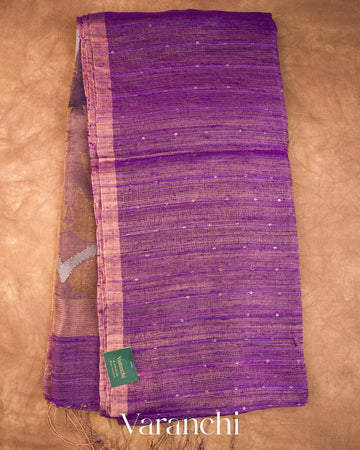 Purple Sequence Jamdani Pure Matka Tissue Silk Handloom Saree — Full Saree
