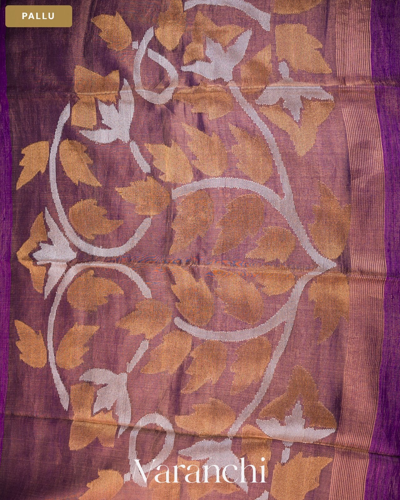 Purple Sequence Jamdani Pure Matka Tissue Silk Handloom Saree — Pallu