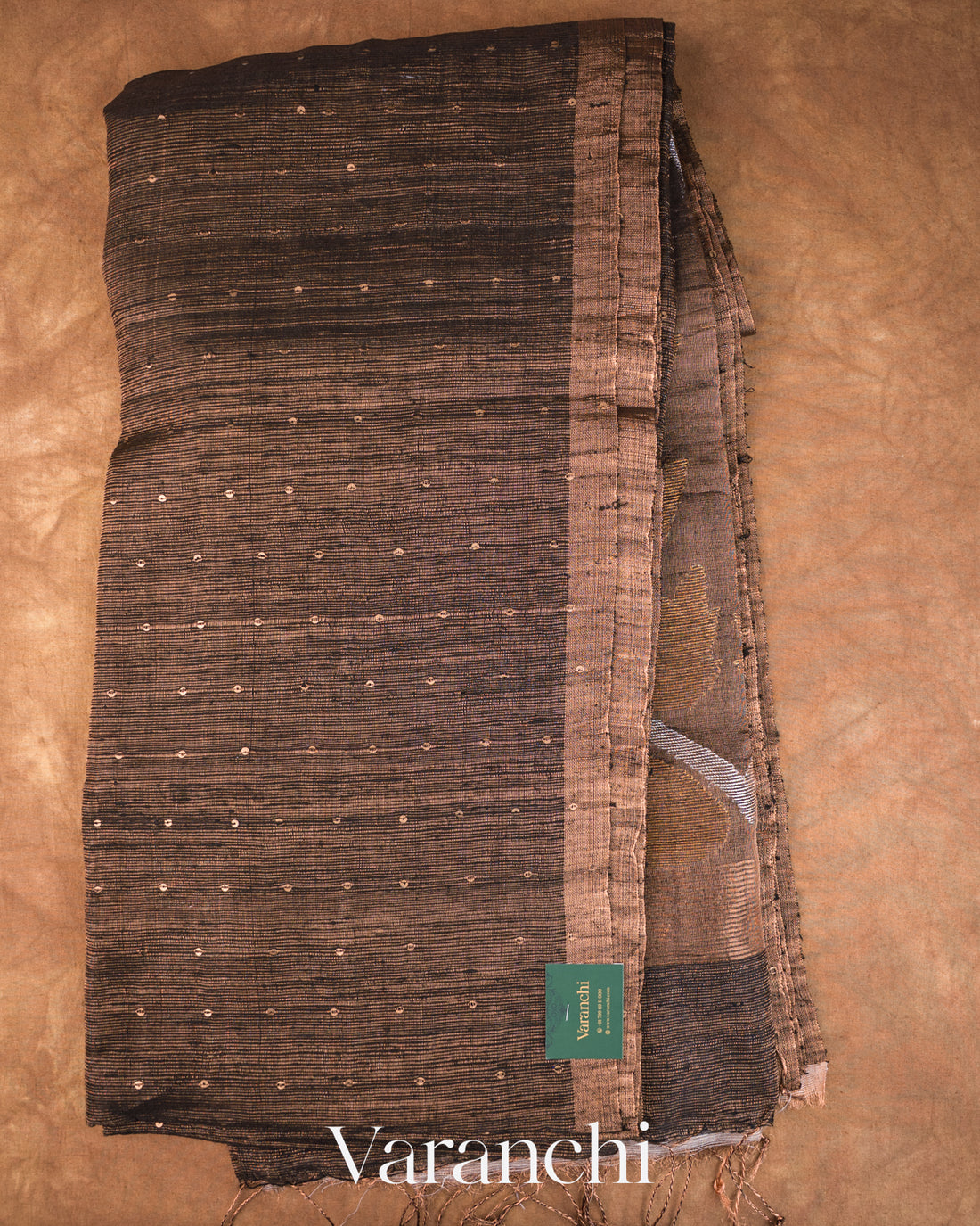 Light Brown Sequence Jamdani Pure Matka Tissue Silk Handloom Saree — Full Saree