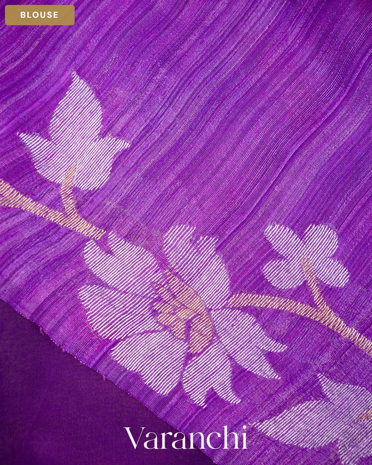 Violet Floral Jamdani Pure Muslin Silk Handloom Saree — Blouse