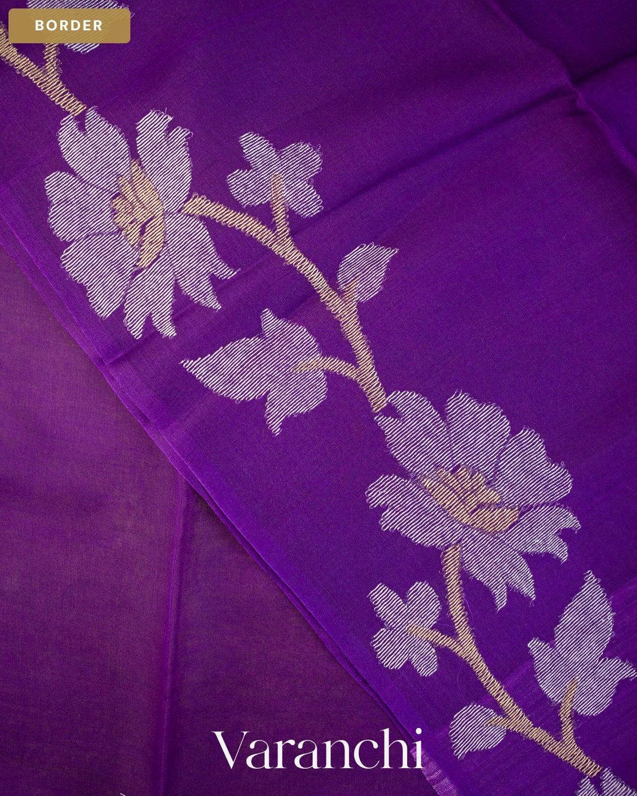 Violet Floral Jamdani Pure Muslin Silk Handloom Saree — Border