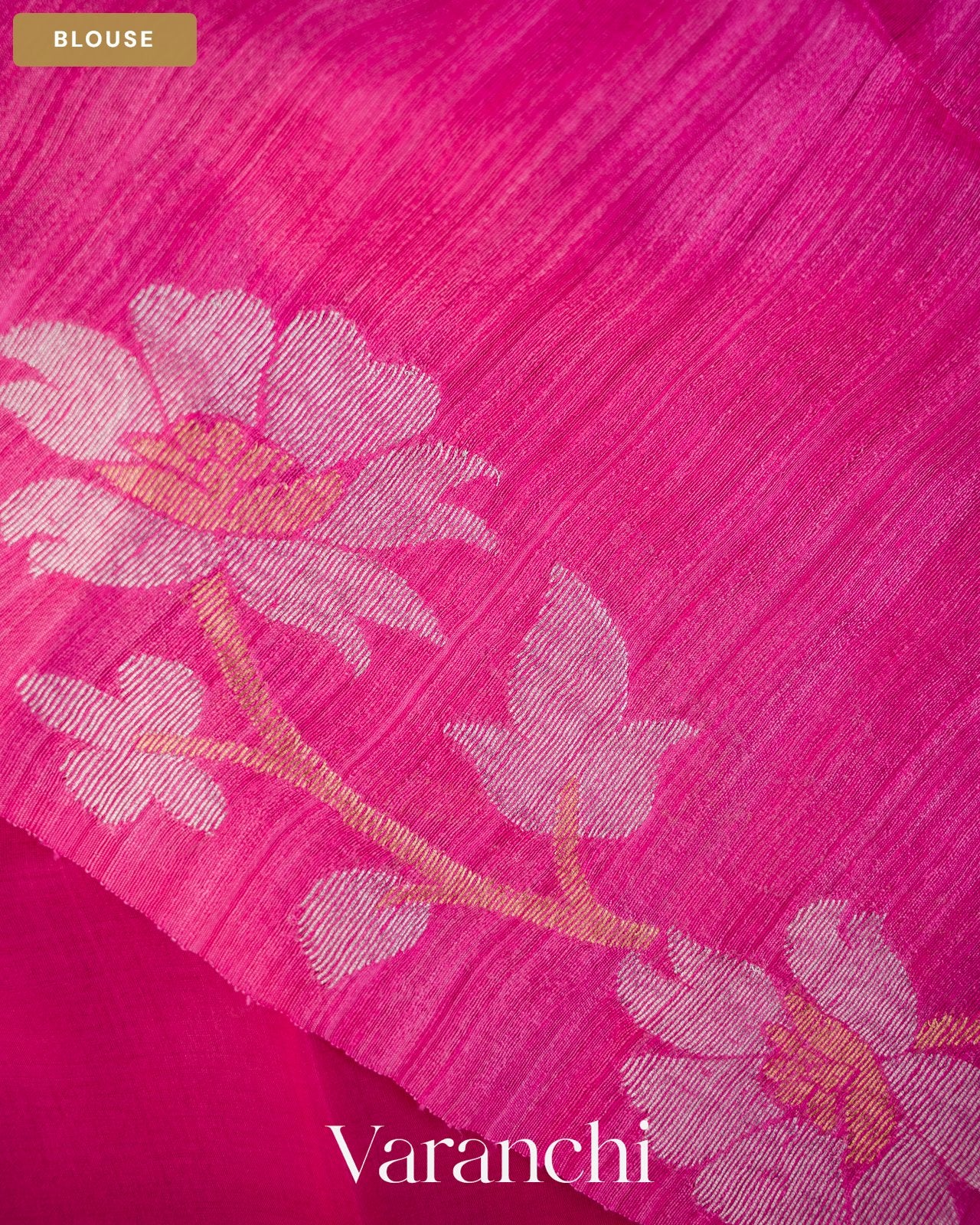 Rani Pink Floral Jamdani Pure Muslin Silk Handloom Saree — Blouse