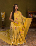 Butter Yellow Chikankari Embroidered Pure Kora Silk Saree — Draped