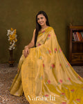 Butter Yellow Chikankari Embroidered Pure Kora Silk Saree — Draped