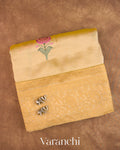 Cream Floral Embroidered Pure Kora Silk Saree — Folded
