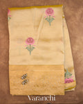 Cream Floral Embroidered Pure Kora Silk Saree — Full Saree