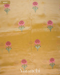 Cream Floral Embroidered Pure Kora Silk Saree — Body