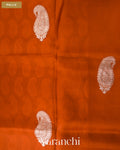 Rust Orange Scallop Embroidered Pure Kora Silk Saree — Pallu