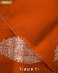 Rust Orange Scallop Embroidered Pure Kora Silk Saree — Border