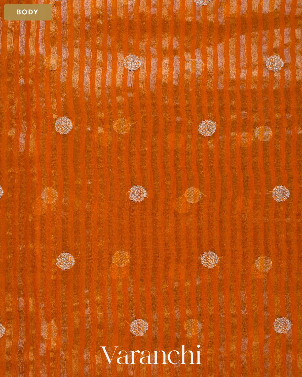 Bright Orange Embroidered Pure Kora Silk Handloom Saree — Body