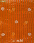 Fire Orange Dotted Stripes Pure Kora Silk Saree — Body