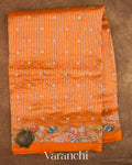Fire Orange Dotted Stripes Pure Kora Silk Saree — Full Saree