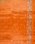 Fire Orange Dotted Stripes Pure Kora Silk Saree — Pallu