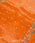 Bright Orange Embroidered Pure Kora Silk Handloom Saree — Pallu