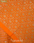 Fire Orange Dotted Stripes Pure Kora Silk Saree — Blouse