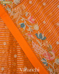 Fire Orange Dotted Stripes Pure Kora Silk Saree — Border