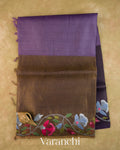Purple Floral Embroidered Pure Kora Silk Saree — Full Saree