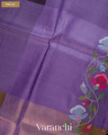 Purple Floral Embroidered Pure Kora Silk Saree — Pallu