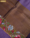 Purple Floral Embroidered Pure Kora Silk Saree — Blouse